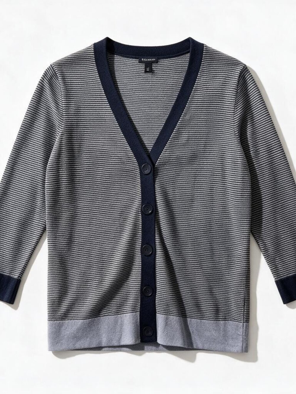 Talbots Navy White Striped Knit Cardigan Sweater Medium